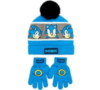 SONIC THE HEDGEHOG Wintermütze und Handschuhe Set für Jungen - warme und bequeme Beanie-Mütze und Handschuhe - perfekt für Kinder im Alter von 6-12 Jahren, blau, Einheitsgröße