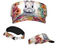 Sonnenblende, verstellbar, leeres Oberteil, Baseballkappe, Sonnenschutz, Strandhüte, grüne Blättermuster, Golfmützen, Aquarell Kaninchen und Blumen, Einheitsgröße