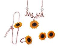 Sonnenblume Anhänger Halskette Ohrring Armband Ring Vierteiler Set Schmuck Dame süße Blume Schlüsselbein Kette