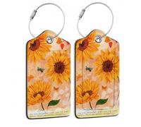 Sonnenblumen Gepäckanhänger 2er Set Schmetterling Retro Leder Kofferanhänger mit Edelstahlschlaufe und Sichtschutz Abdeckung für Damen Herren Reisegepäck Zubehör