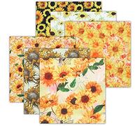 Sonnenblumen Stoffe Zum Nähen,Patchwork Stoffe Paket 6 Stück,Orange Gelb Blumenmuster Polyester Stoff Fabric Material 50x50 cm Für Quilt Patchwork Zum Basteln Und Dekorieren Kunsthandwerk