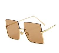 Sonnenbrille Frauen Luxus Sonnenbrille für Frauen Brille Retro Sonnenbrille Frauen Metall Half Frame Eyewear Sonnenbrille Damen 917 (Lenses Color : GoldTea)