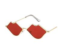 Sonnenbrille für Damen Herren Lippen Form Vintage Brille Lip Shape Party Sonnenbrille für Frauen Männer Lippe Rahmen Lustige Party Glasses Eyewear Stylisch Sonnenbrille für Trend (Gold, One Size)