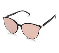 Sonnenbrille rund retro klassisch Damen Schwarz Rahmen Rosa Linse