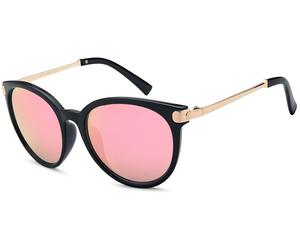 Sonnenbrille STYLEBREAKER "Cat-Eye Sonnenbrille", Damen, pink (gestell schwarz, gold, glas pink verspiegelt), Modisch, Sonnenbrillen Sonnenbrille (84890807-0) gestell schwarz, gold, glas pink verspieg