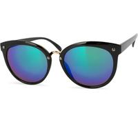 Sonnenbrille STYLEBREAKER "Cat Eye Sonnenbrille Material-Mix-Rahmen", Damen, grün (gestell schwarz, glas grün, blau verspiegelt), Modisch, Sonnenbrillen Sonnenbrille (44489904-0) gestell schwarz, glas