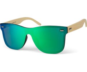 Sonnenbrille STYLEBREAKER "Monoglas Nerd Sonnenbrille Bambus Bügel", Damen, braun (gestell hellbraun, glas grün, blau verspiegelt), Modisch, Sonnenbrillen Sonnenbrille (84939818-0) gestell hellbraun, 