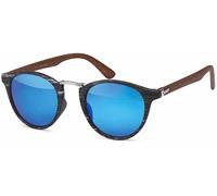 Sonnenbrille STYLEBREAKER "Panto Sonnenbrille Holzoptik Runde Retro Brille UV400", Damen, blau (gestell schwarz, silber, glas blau verspiegelt), Modisch, Sonnenbrillen Sonnenbrille (66544304-0) gestel