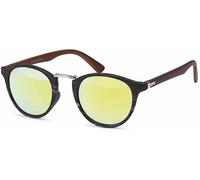 Sonnenbrille STYLEBREAKER "Panto Sonnenbrille Holzoptik Runde Retro Brille UV400", Damen, gelb (gestell schwarz, silber, glas gelb verspiegelt), Modisch, Sonnenbrillen Sonnenbrille (58382861-0) gestel