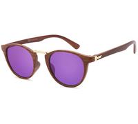 Sonnenbrille STYLEBREAKER "Panto Sonnenbrille Holzoptik Runde Retro Brille UV400", Damen, lila (gestell braun, gold, glas lila verspiegelt), Modisch, Sonnenbrillen Sonnenbrille (71080600-0) gestell br