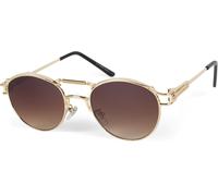 Sonnenbrille STYLEBREAKER "Panto Sonnenbrille mit Federn", Damen, braun (gestell gold, glas braun verlauf), Modisch, Sonnenbrillen Sonnenbrille (39601757-0) gestell gold, glas braun verlauf