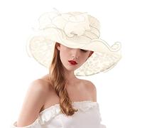 Sonnenhut Damen Party Hochzeit Sonnenhüte Blumen Organzahut Elegante Sommer Mesh Hut Strandhut Damenhut Bowler Hut Faltbare Sonnenschutz Sonnenhüte für Strand Kirche Tea Party (Beige, One Size)