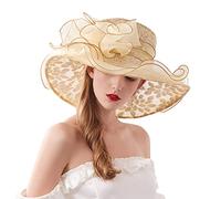 Sonnenhut Damen Party Hochzeit Sonnenhüte Blumen Organzahut Elegante Sommer Mesh Hut Strandhut Damenhut Bowler Hut Faltbare Sonnenschutz Sonnenhüte für Strand Kirche Tea Party (Khaki, One Size)