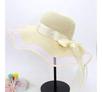 Sonnenhut Strohhut Hut Damen Frauenhüte Im Freien Strand Sonne Schützende Strohhüte Netzgarn Band Bowknot Elegante Feste Sonnenhüte-Elfenbein_56-58Cm