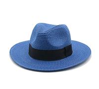 Sonnenhut Strohhut Hut Damen Sonnenhüte Frauen Männer Breite Krempe Feste Strohhüte Outdoor Beach Travel Sonnenschutz Lässige Frauen Strohhüte-Blau_56-58Cm