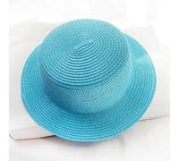 Sonnenhut Strohhut Hut Damen Stroh Gewebt Flache Oberseite Kleiner Traufhut Für Männer Und Frauen Modischer Sonnenschutz Zylinder Einfarbig Lichtplatte Strohhut Einheitsgröße (56-58Cm) See Blau