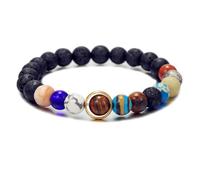 Sonnensystem-Armbänder, handgefertigt, Universum, Galaxie, der acht Planet, Schutzstern, natürlicher Lavastein, Perlen, Heilung, Stretch-Armband für Damen und Herren, Weltraumliebhaber, Weihnachten,