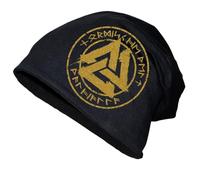 SONS OF ODIN Herren Long Beanie Mütze Marke Valknut in Gold Wotanskreis Rune XS - XXL Vikings