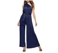 SoonerQuicker Jumpsuit Damen One Shoulder Jumpsuit Damen Zum Binden Overall Damen Weites Bein Jumpsuit Damen Abendmode Overall Damen Festlich Hochzeitsgast Jumpsuit Damen Elegant für Hochzeit