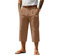 SOOUICKER 3/4 Hose Herren Leinen Kurze Hosen Sommer Leinen Shorts Knielang Bermuda Shorts Elegant Leichte Sommerhose Kurz Leinenhose Dreiviertel