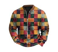 SOOUICKER Bomberjacke Herren Vintage Leicht Sweatjacke Ohne Kapuze Bunt Strickjacke Reißverschluss Elegant Winter Strickpullover Muster College Jacke Oldschool mit Aufdruck Sweatshirt Zipper