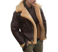 SOOUICKER Bomberjacke Herren Winter Gefüttert Lederjacke mit Fell Warme Winterjacke Vintage Fliegerjacke Lammfell Fleecejacke Outdoor Übergangsjacke Fleece Elegant