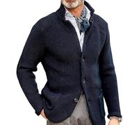 SOOUICKER Cardigan Herren Slim Fit Strickjacke Winter Elegant Sakko Sportlich Strick Übergangsjacke Business Casual Blazer Stehkragen Strickpullover Knöpfe Grobstrick