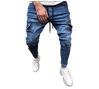 SOOUICKER Cargo Jeans Herren Slim Fit Jogging Jeans Herren Stretch mit Seitentaschen Cargohose Skinny Schwarz Tapered Fit mit Gummizug Hosen Denim Modern