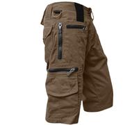 SOOUICKER Cargo Shorts Herren 3/4 Wandern Kurze Hosen Herren Cargo Baumwolle Vielen Taschen Bermuda Shorts Outdoor mit Reissverschlusstasche Arbeitshosen Männer Kurz Vintage