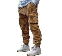 SOOUICKER Cargohose Herren Baggy Gummizug Cordhose Cargo Chino Hose mit Seitentaschen Jogger Jogginghose Cord Locker Freizeithose Modern mit Bündchen