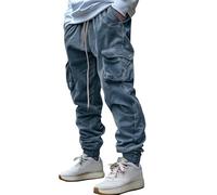SOOUICKER Cargohose Herren Baggy Gummizug Cordhose Cargo Chino Hose mit Seitentaschen Jogger Jogginghose Cord Locker Freizeithose Modern mit Bündchen