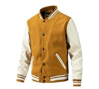 SOOUICKER College Jacke Herren Oldschool Lederärmel Bomberjacke Winter Football Lederjacke Warm Kunstleder Baseball Jacke Zweifarbig