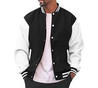 SOOUICKER College Jacke Herren Oldschool Sweatjacke Ohne Kapuze Vintage Bomberjacke Football Stoff Übergangsjacke Sportlich Elegant Basketball Jacke Outdoor Hemdjacke Knopfleiste