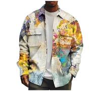 SOOUICKER Cordjacke Herren Vintage Cordhemd Herren Winter Bunt Flanellhemd Herren Jacke Hemdjacke Herren Cord Jackett Herren Cord Muster Hemdjacke Herren Elegant Cordjacke Herren Print