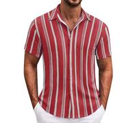 SOOUICKER Hawaii Hemd Männer Gestreift Kurzarmhemd Herren Casual Print Freizeithemden für Herren Sommer Übergröße Sommerhemd Herren Comfort Fit Hemd Herren Kurzarm Muster Freizeit