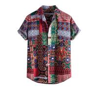 SOOUICKER Hemd Herren Kurzarm Vintage Freizeithemden für Herren Sommer Übergröße Boho Hemd Herren Kurzarm Sommerhemd Herren Muster Kurzarmhemd Herren Print Hawaii Hemd Männer Bunt