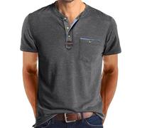 SOOUICKER Henley Shirt Herren Kurzarm Regular Fit Poloshirt Herren Ohne Kragen Elegant T Shirt Herren Knopfleiste Henley Shirt Herren Vintage Tshirt Herren mit Brusttasche Henley