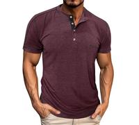 SOOUICKER Henley Shirt Herren Kurzarm Rip Slim Fit Poloshirt Ohne Kragen Elegant Polohemd mit Brusttasche Sport Tshirt Knopfleiste Zweifarbig