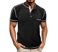 SOOUICKER Henley Shirt Herren Kurzarm Rip Slim Fit Poloshirt Ohne Kragen Elegant Polohemd mit Brusttasche Sport Tshirt Knopfleiste Zweifarbig