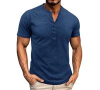 SOOUICKER Henley Shirt Herren Kurzarm Slim Fit Tshirt Knopfleiste Einfarbig Poloshirt Ohne Kragen Elegant Funktionsshirt Sommer Fitness Shirt Herren Gym