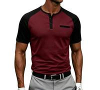 SOOUICKER Henley Shirt Herren Kurzarm Slim Fit Tshirt Knopfleiste Elegant Poloshirt Ohne Kragen T Shirt Zweifarbig