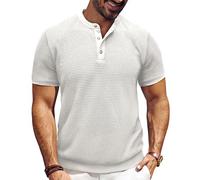 SOOUICKER Henley Shirt Herren Kurzarm Vintage Große Größen Strick Poloshirt Ohne Kragen Polohemd Elegant mit Bund Henley Tshirt Knopfleiste Oversize