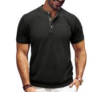 SOOUICKER Henley Shirt Herren Kurzarm Vintage Große Größen Strick Poloshirt Ohne Kragen Polohemd Elegant mit Bund Henley Tshirt Knopfleiste Oversize