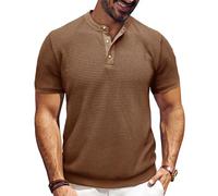 SOOUICKER Henley Shirt Herren Kurzarm Vintage Große Größen Strick Poloshirt Ohne Kragen Polohemd Elegant mit Bund Henley Tshirt Knopfleiste Oversize