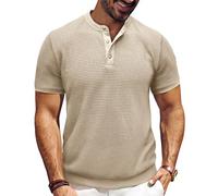 SOOUICKER Henley Shirt Herren Kurzarm Vintage Große Größen Strick Poloshirt Ohne Kragen Polohemd Elegant mit Bund Henley Tshirt Knopfleiste Oversize