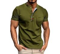 SOOUICKER Henley Shirt Herren Kurzarm Vintage mit Brusttasche Poloshirt Ohne Kragen Elegant Tshirt Knopfleiste Oversize Polohemd Modern Sommer