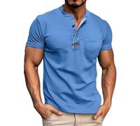 SOOUICKER Henley Shirt Herren Kurzarm Vintage mit Brusttasche Poloshirt Ohne Kragen Elegant Tshirt Knopfleiste Oversize Polohemd Modern Sommer