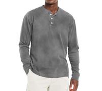 SOOUICKER Henley Shirt Herren Langarm Outdoor Vintage Langarmshirt Herren Knopfleiste Oversized Poloshirt Ohne Kragen Arbeit T Shirt Elegant Retro Henley Tshirt Regular Fit