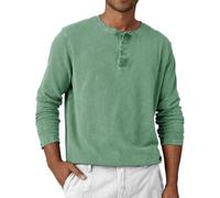 SOOUICKER Henley Shirt Herren Langarm Vintage Langarmshirt Herren Retro Oversized Poloshirt Ohne Kragen Arbeit T Shirt Elegant Henley Tshirt Knopfleiste Regular Fit