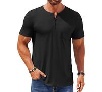 SOOUICKER Henley Shirt Herren Slim Fit Poloshirt Kurzarm Ohne Kragen Muskelshirts mit Knopfleiste Fitness Shirt Herren Gym Tshirt Elegant Einfarbig Funktionsshirt Sport